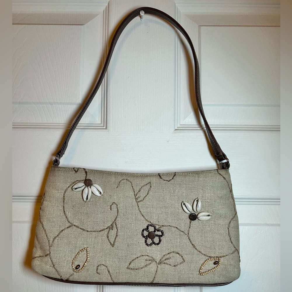 Y2K Cotton Jute Shell Purse Handbag Beads Beach Coastal Boho Festival Beige